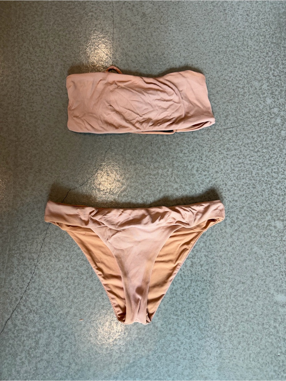 l*space Blush Pink Ribbed Bandeau Bikini Set